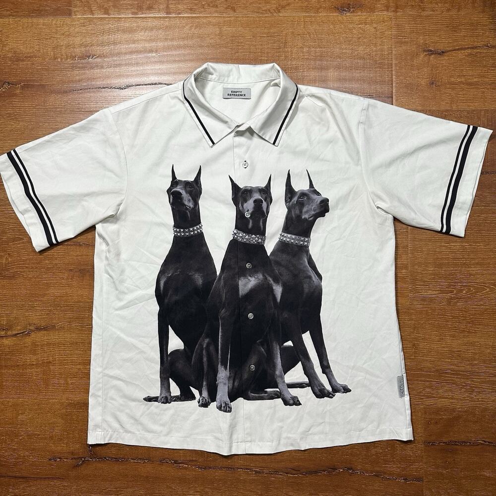 Empty Reference Doberman Pincher Button Up Shirt Mens XL White Streetwear Dog